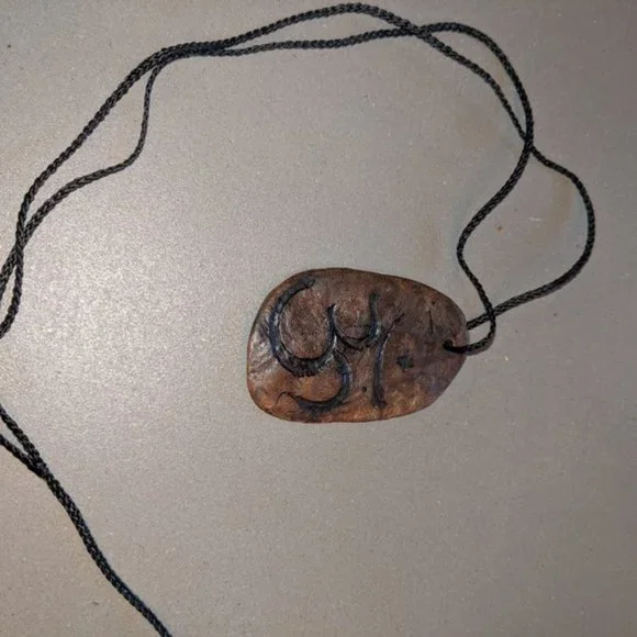 Artisan Handcrafted Wood Burnout OM Symbol Pendant - Picture 6 of 8